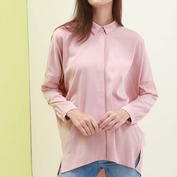 New Anthro MAUDE VIVANTE Nude Oversize Oxford Top Button Down Collared - Picture 7 of 9